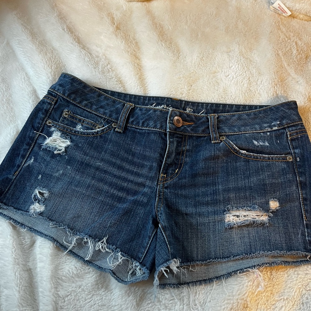American Eagle Outfitters Blue Jean Shorts Distressed Cut-Off
